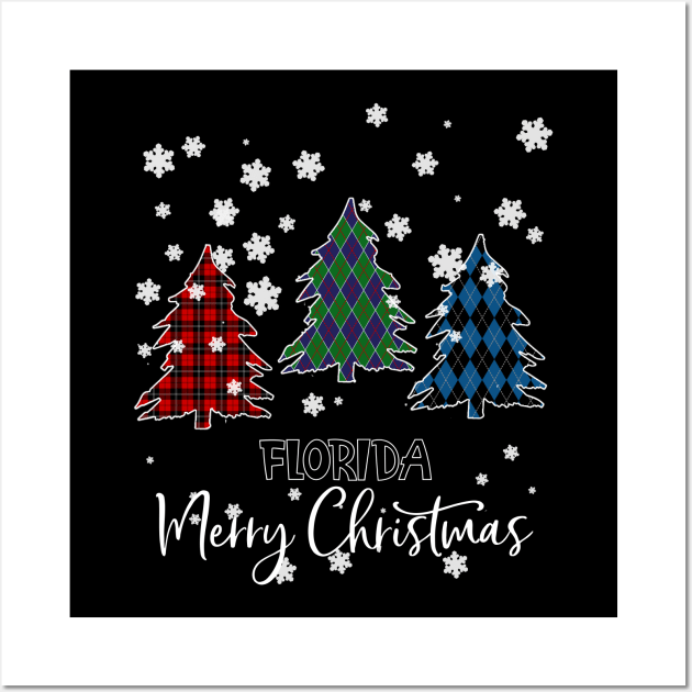 Florida Merry Christms Buffalo Plaid Xmas Tree  Wall Art by Barnard